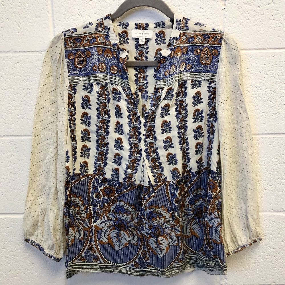 Lucky Brand Rami Peasant Boho Blouse - Picture 2 of 16